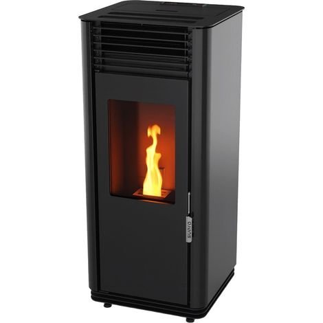 Supra Poêle à granulés - Noir - Côtés décor pierre - Habillage aci
