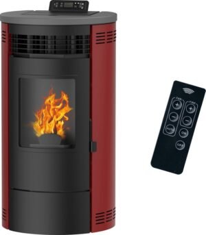 Optimo Poêle à granulés rond étanche CRISTO rouge bordeaux 12 kW