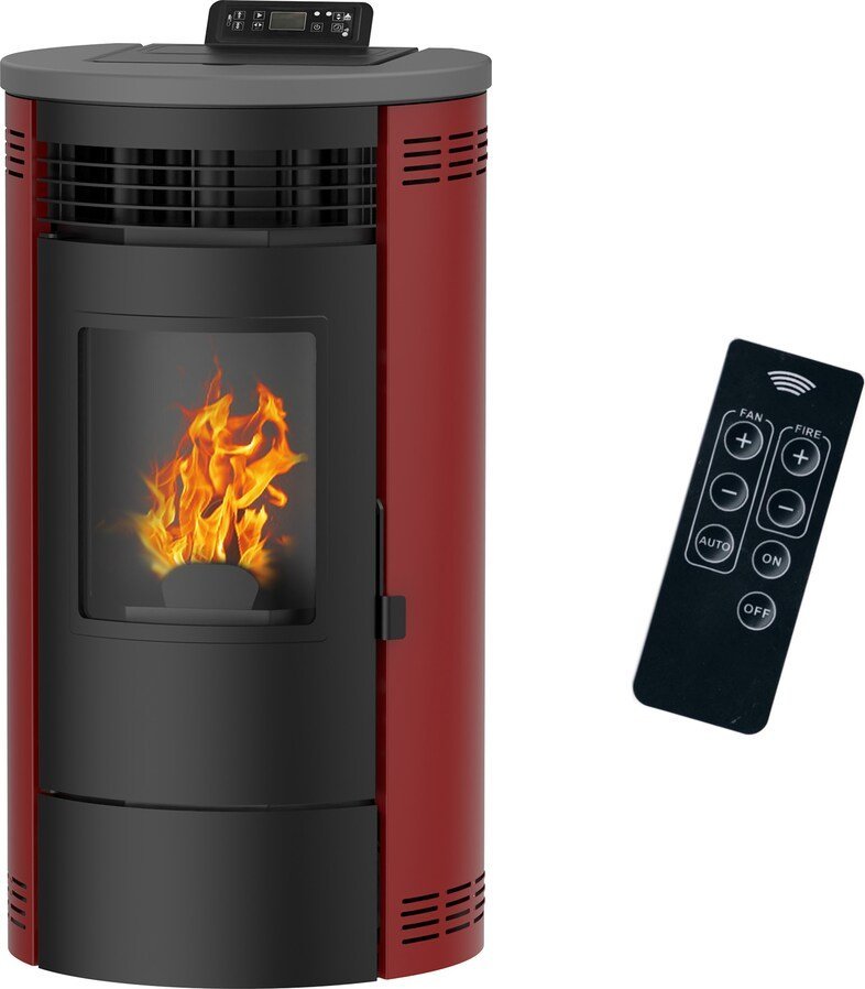 Optimo Poêle à granulés rond étanche CRISTO rouge bordeaux 12 kW
