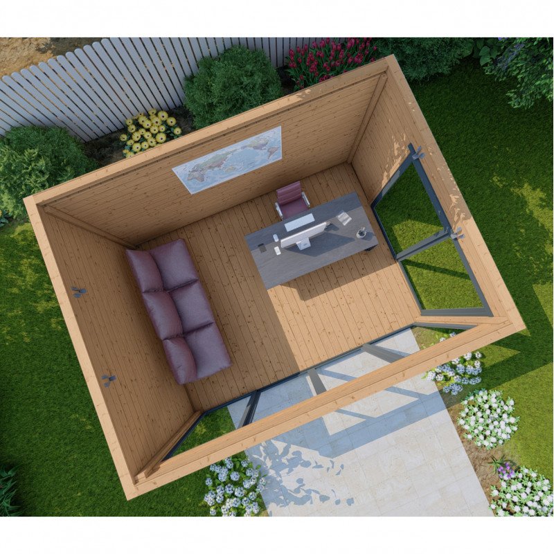 Bureau de jardin en bois massif 11,8m² – madriers 40mm traités teinté marron Gardy Shelter – Image 3