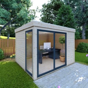 Bureau de jardin en bois massif 8,88m² – madriers 40mm traités teintés marron