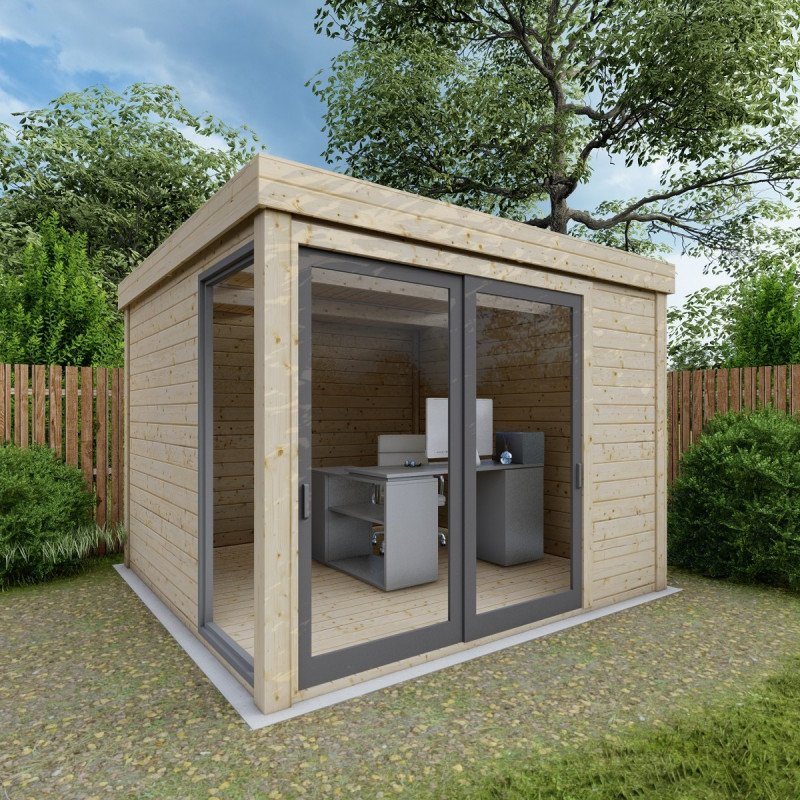 Bureau de jardin en bois massif 8,88m² – madriers 40mm traités teintés marron – Image 5