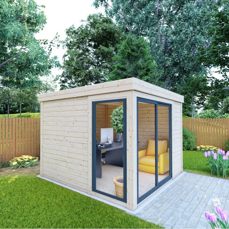 Bureau de jardin en bois massif 8,88m² – madriers 40mm traités teintés marron – Image 9