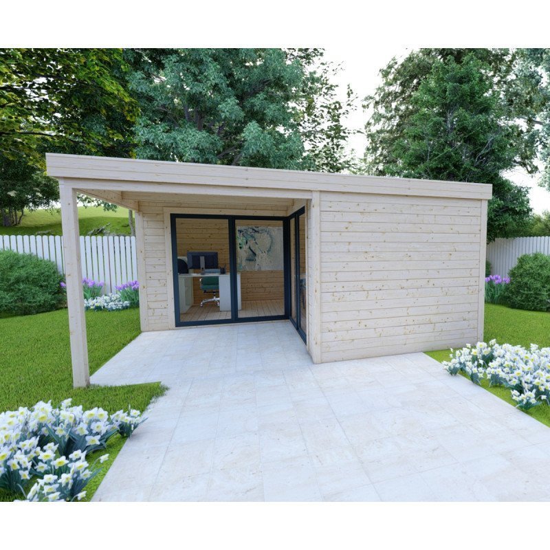 Bureau de jardin en bois massif 11,8 m² – Madriers 40 mm teintés marron – Gardy Shelter – Image 4