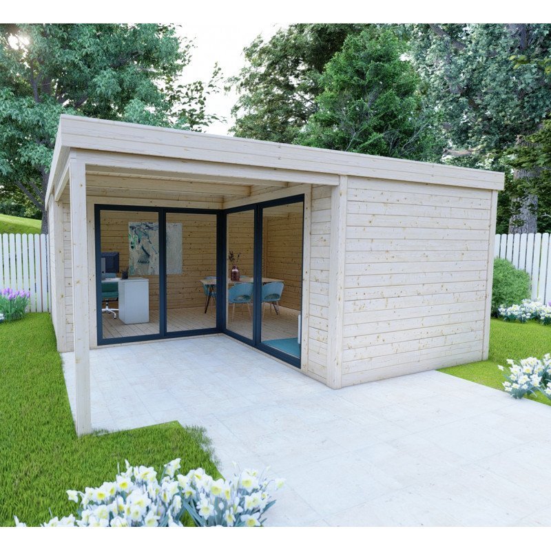 Bureau de jardin en bois massif 11,8 m² – Madriers 40 mm teintés marron – Gardy Shelter – Image 6