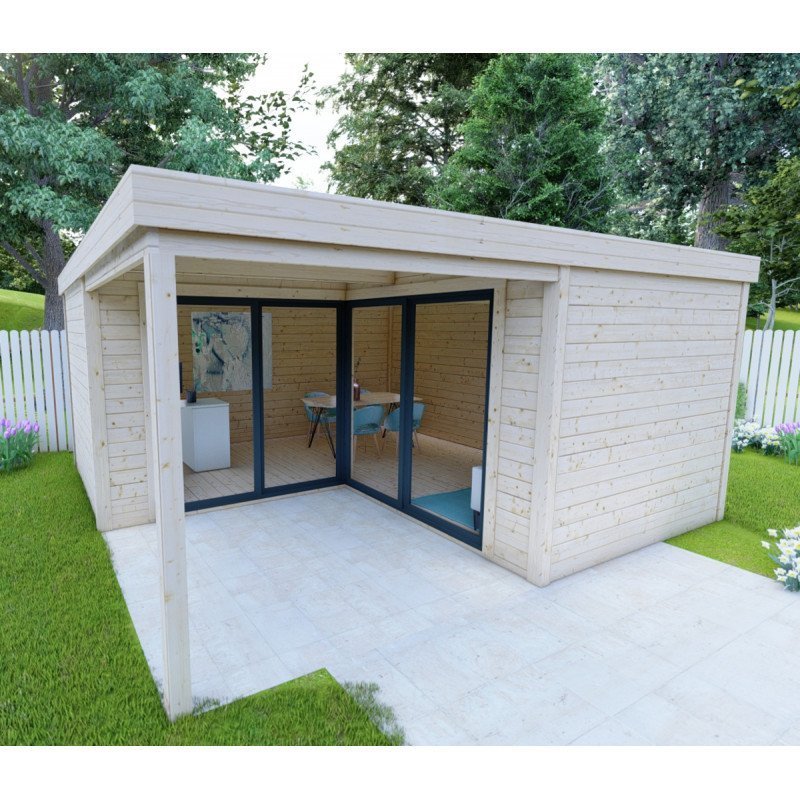 Bureau de jardin en bois massif 11,8 m² – Madriers 40 mm teintés marron – Gardy Shelter – Image 7