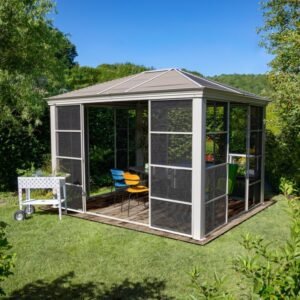 Pavillon Striano 362x427cm en aluminium et acier galvanisé avec moustiquaires – SOJAG