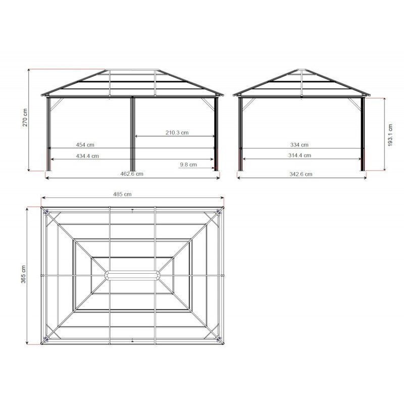 Pergola de jardin Meridien 365x485cm en aluminium anthracite et polycarbonate 8mm – SOJAG – Image 9