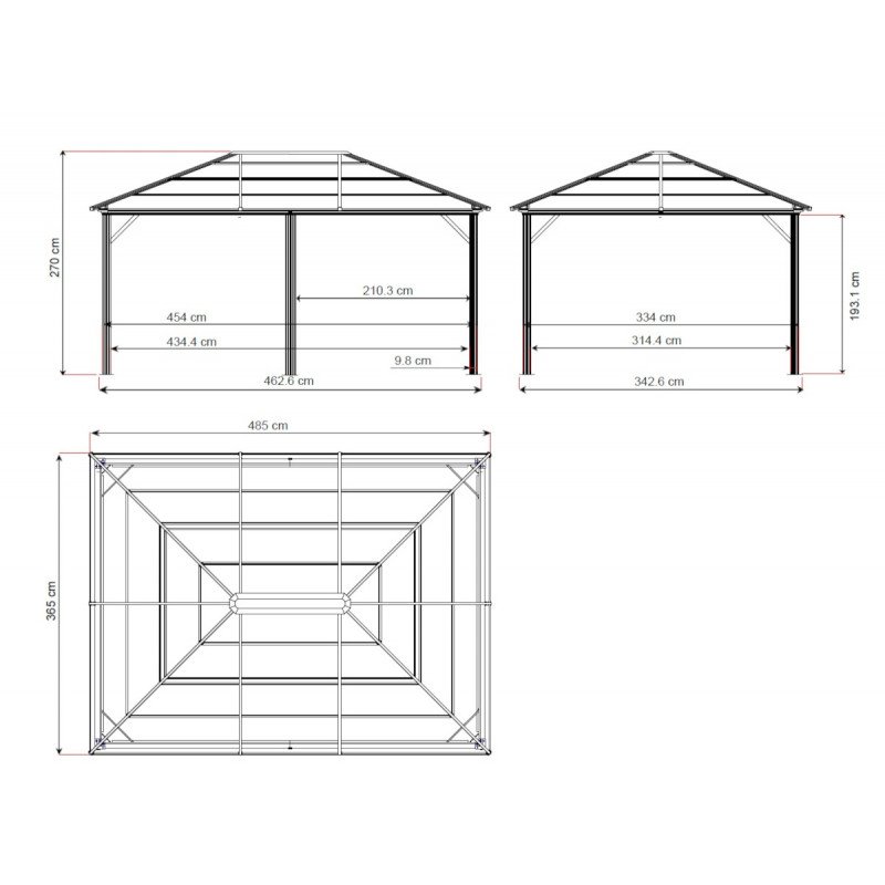 Pergola de jardin Meridien 365x485cm en aluminium anthracite et polycarbonate 8mm – SOJAG – Image 9