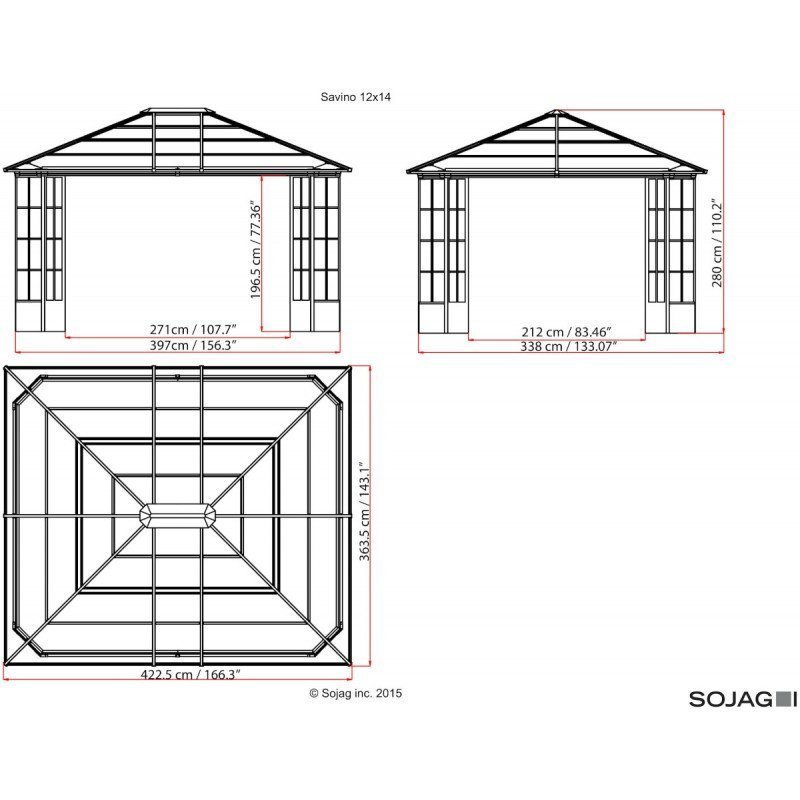 Pergola de jardin Savino 423x363cm en aluminium anthracite et polycarbonate 8mm – SOJAG – Image 9