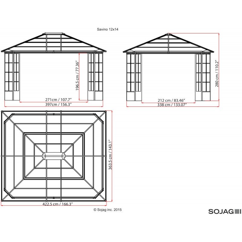 Pergola de jardin Savino 423x363cm en aluminium anthracite et polycarbonate 8mm – SOJAG – Image 9