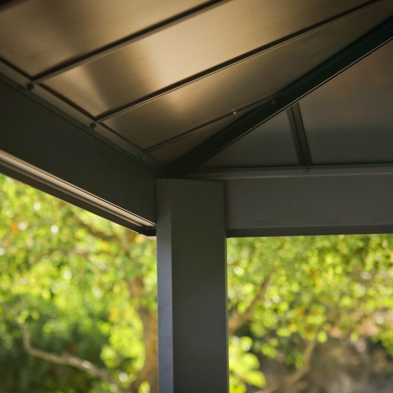 Pergola bioclimatique aluminium anthracite 10,80 m² – Lames ovales et moucharabieh – Habrita – Image 7