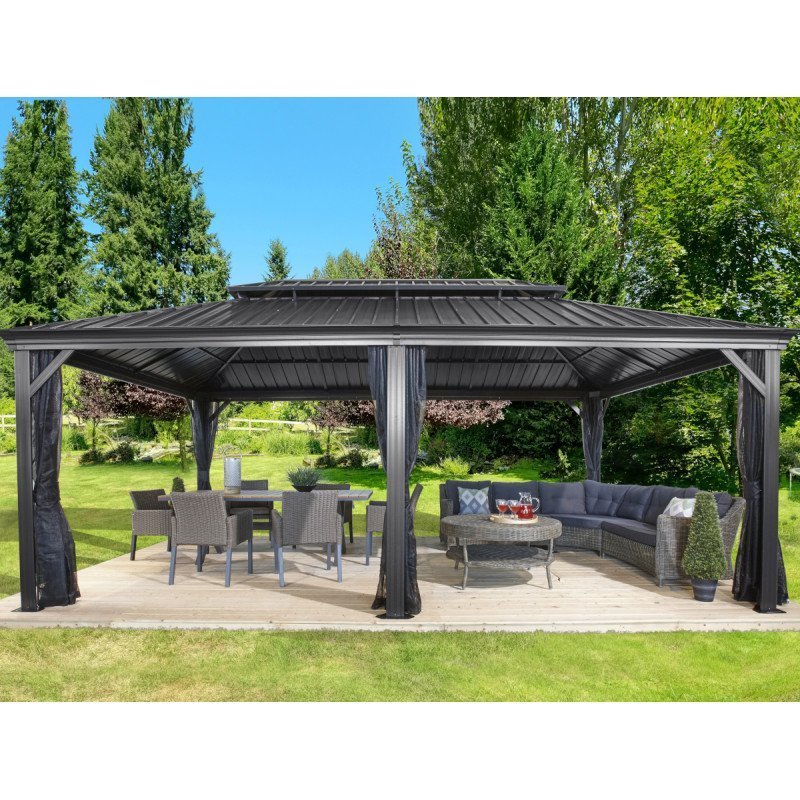 Tonnelle de jardin Messina 363x598cm en aluminium thermolaqué anthracite – SOJAG – Image 3