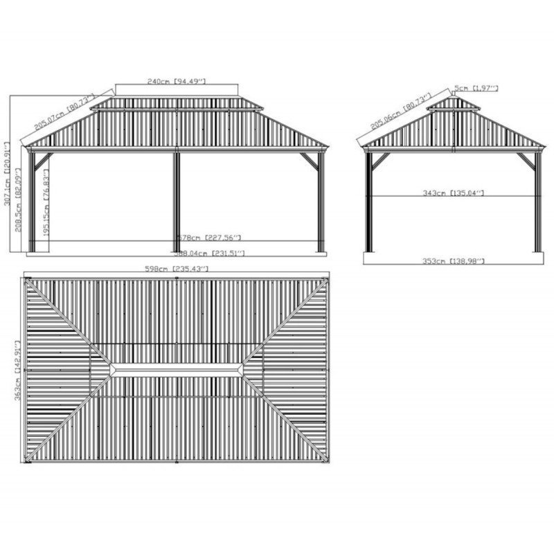 Tonnelle de jardin Messina 363x598cm en aluminium thermolaqué anthracite – SOJAG – Image 11