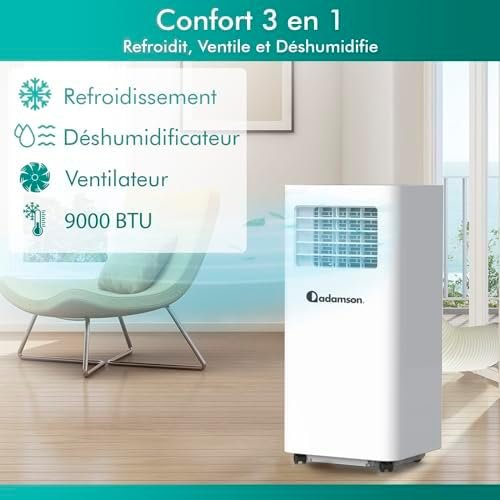 Adamson A9000 | Climatiseur Mobile Silencieux 3 en 1 + NOUVEAUTÉ 2024 + Déshumidificateur + Climatiseur Portable 9000 BTU + Ventilateur et Climatisation + Clim Mobile avec… – Image 3