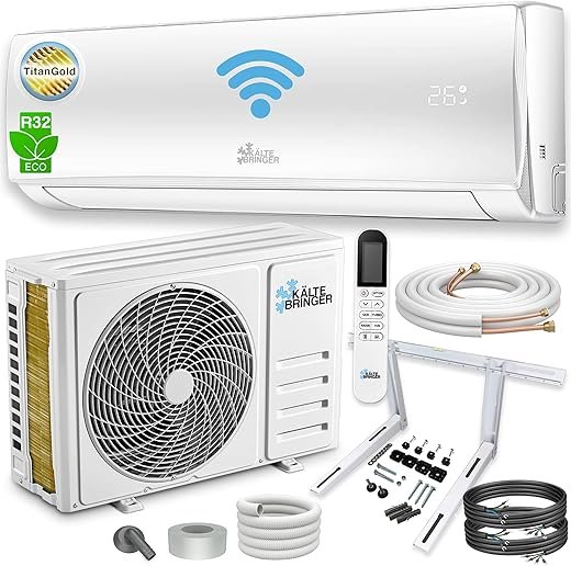 Kältebringer Climatiseur Split – 12000 BTU (3,4 kW) – Avec fonction chauffage, WiFi et App – très silencieux & économe en énergie – kit complet, 5m conduite de frigorigène, R32,…