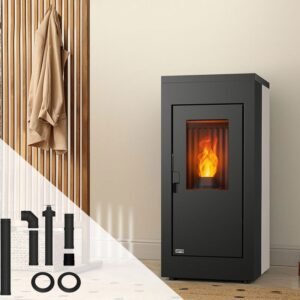 Optimo Poêle à granulés carré étanche USTICA blanc 11 kW